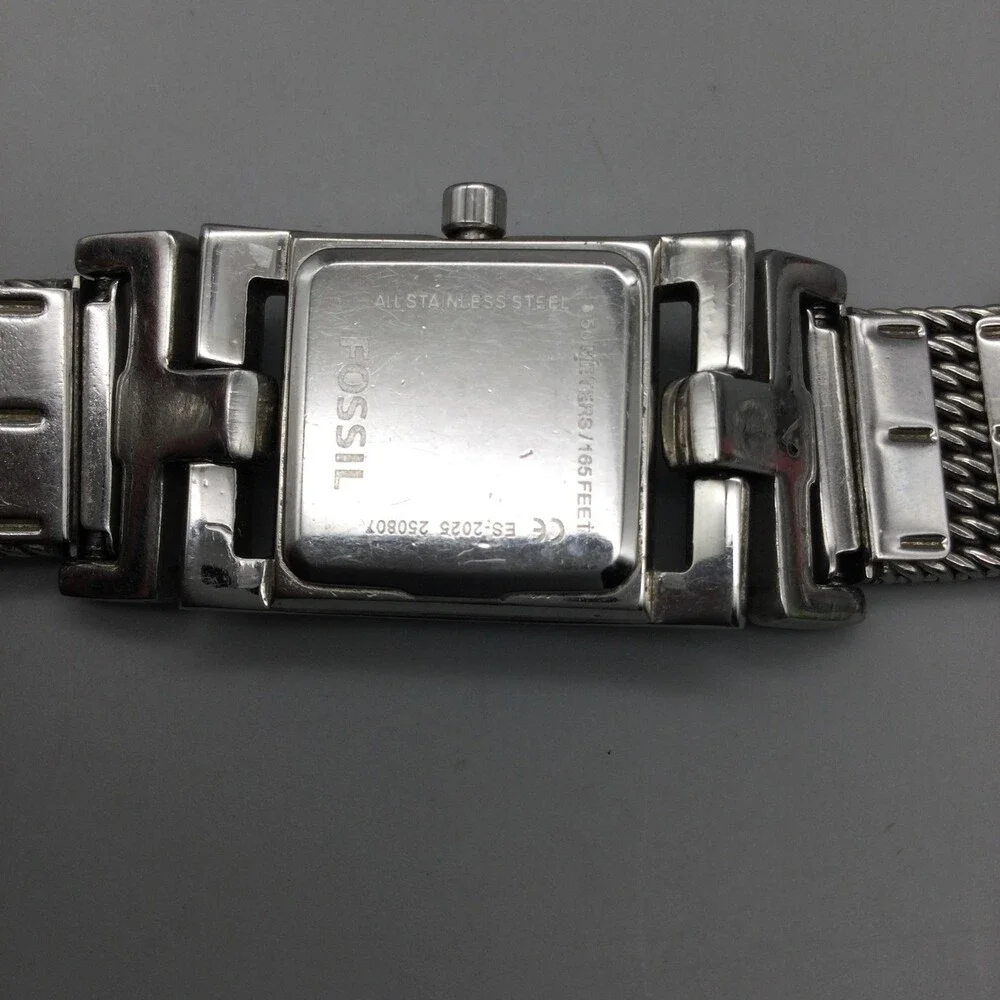 Fossil Watch Womens 21mm Silver Tone Mesh Band Stainless New Battery 6.25